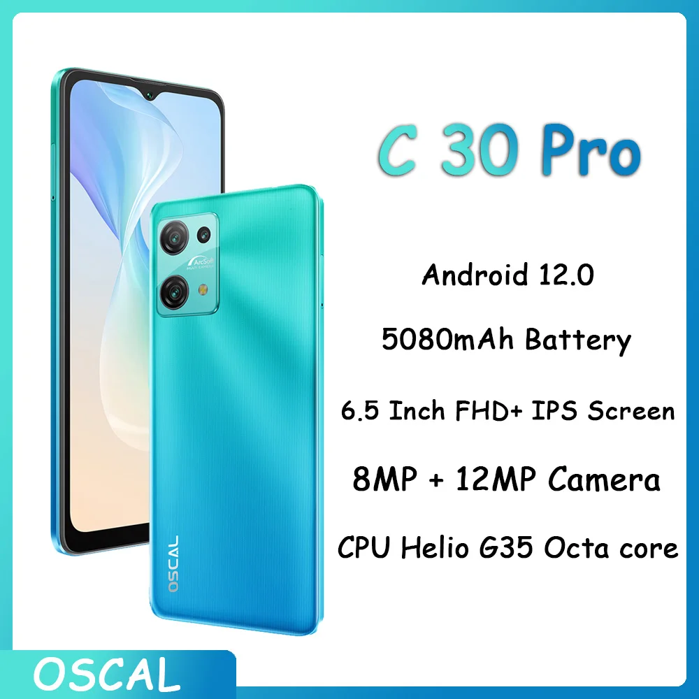 4GB โทรศัพท์มือถือ oscal C30 Pro Android 12 heilo G35สมาร์ทโฟน6.5นิ้ว HD + IPS แบตเตอรี่5080mAh สองซิมการ์ด4G