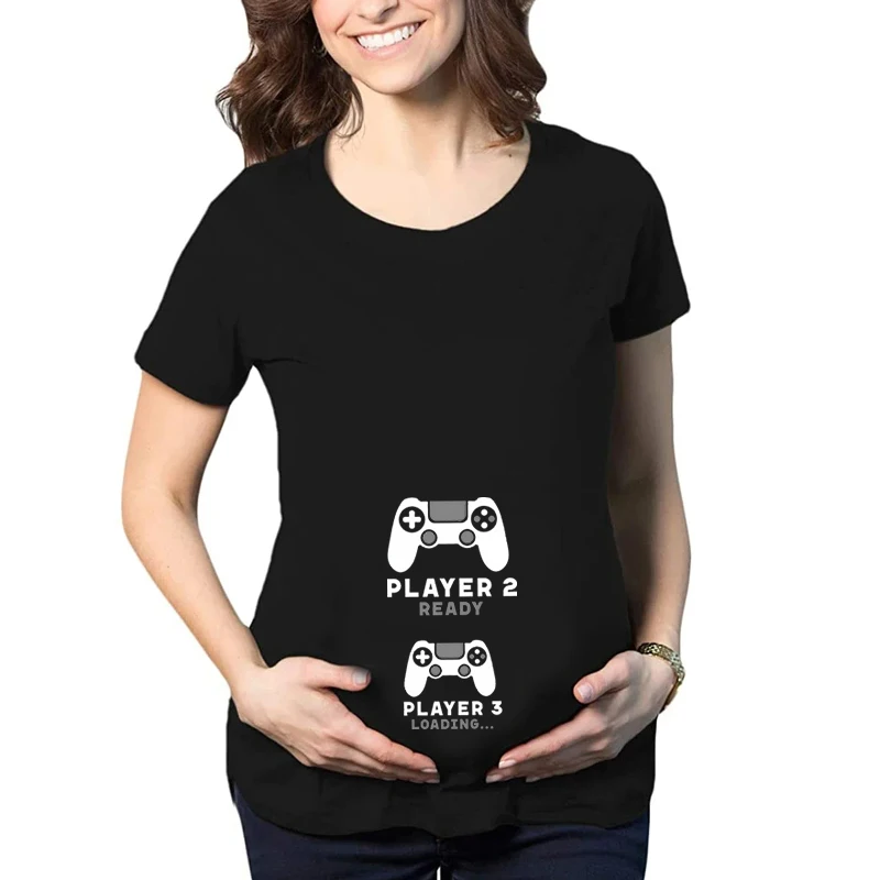 Player 1/2 Ready Player 3 Loading Print T-Shirt Couple Summer Funny Maternity Matching T Shirts Pregnancy Announcement Outfits