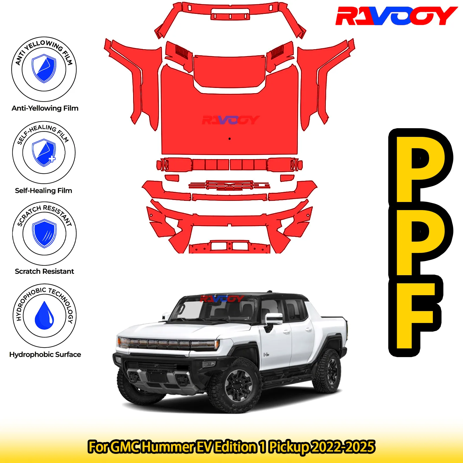 

For GMC Hummer EV Edition 1 Pickup 2022-2025 Glossy Matte Black Precut front PPF Kit Paint Protection Film