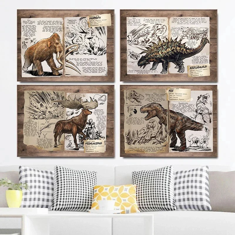 Retro ARK Survival Evolution Game Dinosaur Series Tyrannosaurus Rex Poster Canvas Paintings Wall Art Pictures Home Decor