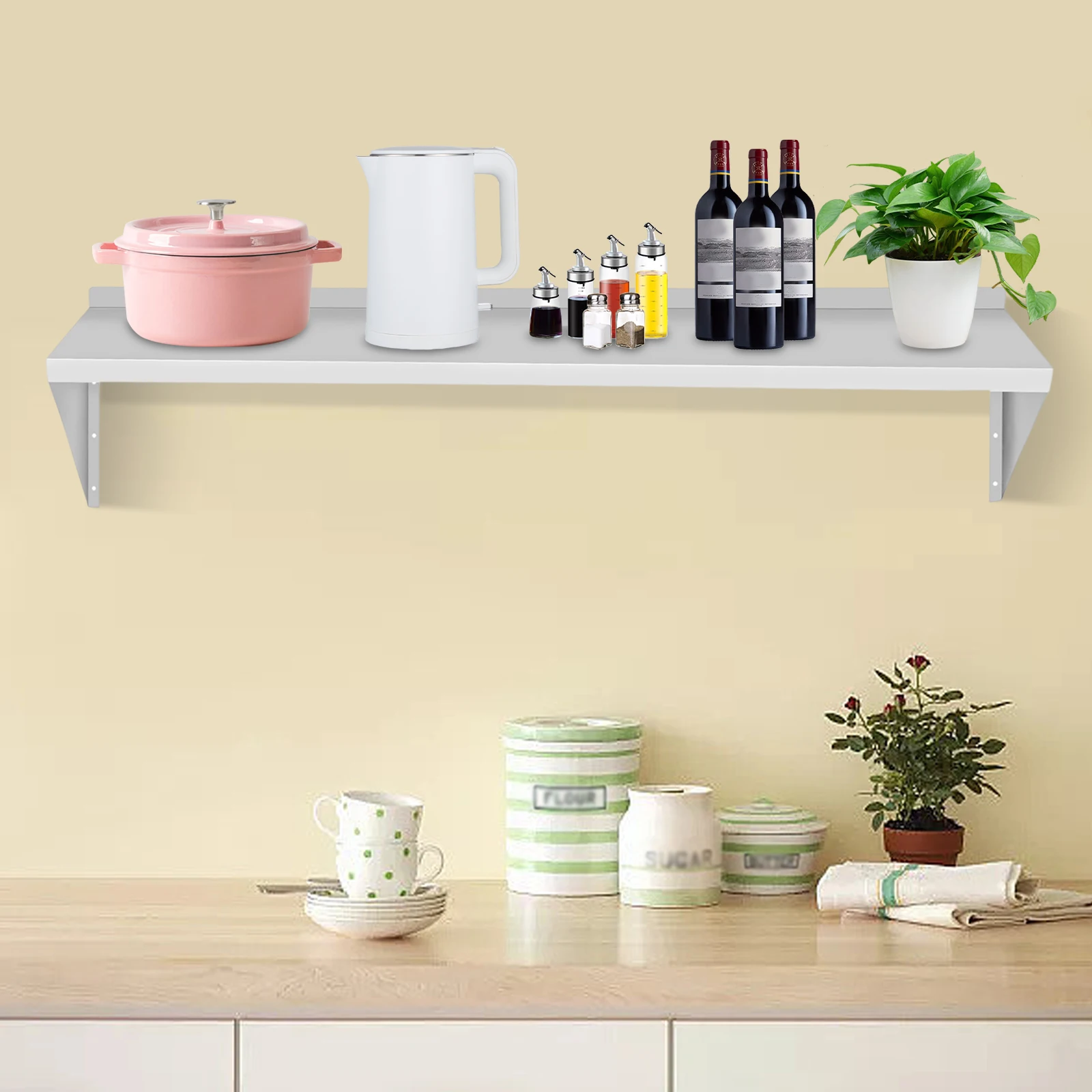 Kitchen Hanging Organizer Rack with Hooks Under Cupboard Paper Towel Rags Hanger Cutting Board Pot Cover Holder Storage Shelf