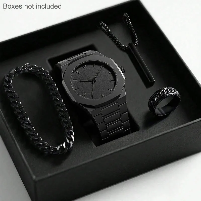 2026 Mens Light Luxury Quartz Wristwatch High End Simple Stylish Black Large Dial Analog Display Male Watch
