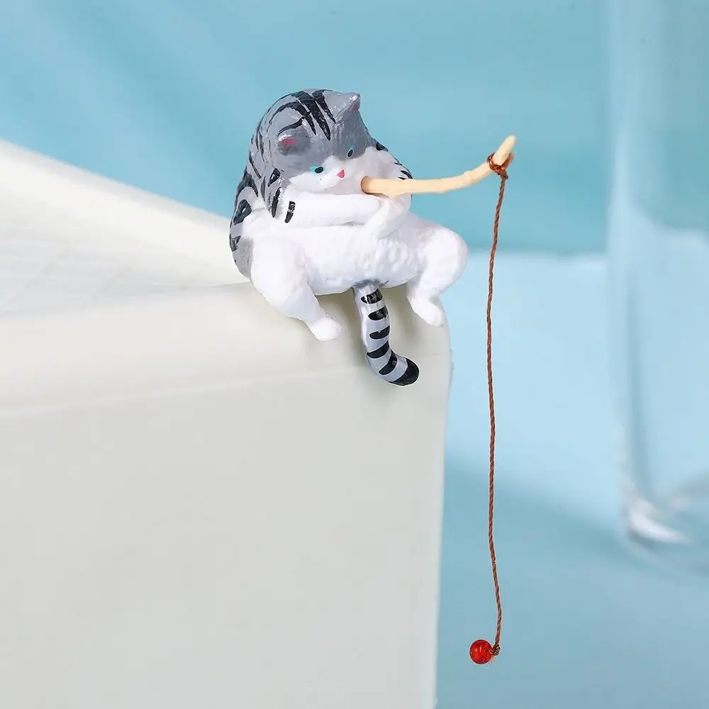 Miniature Fishing Cat Ornament Resin Cartoon Style Aquarium Decoration Creative Design Hanging Design Landscape Decoration