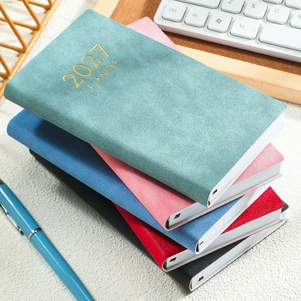 A6 Daily Planner Notebook 2027 with Colorful Month Index Tabs Pocket Notebook PU Leather Travel Planning Journal Office Work