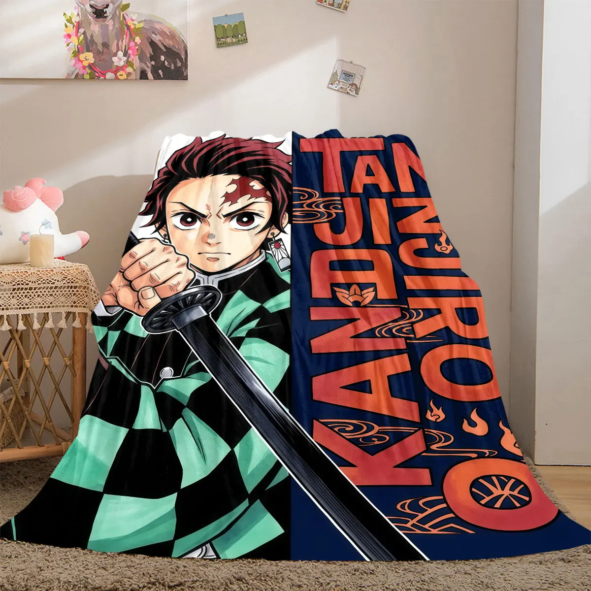 Demon Slayer Deluxe Print Flannel Blanket, Cartoon Theme for Home, Comfortable Throw for Couch and Travel Picnic_LIAN