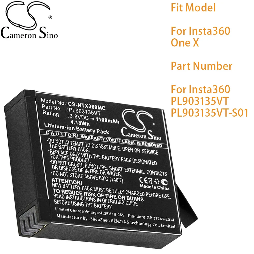 Cameron Sino Camera Battery  For Insta360 One X Part Number For Insta360 PL903135VT PL903135VT-S01 1100mAh