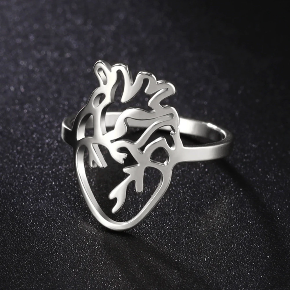 My Shape Fashion Anatomical Heart Rings for Women Men Medical Biology  Finger Rings Stainless Steel Jewelry Gifts for Doctor