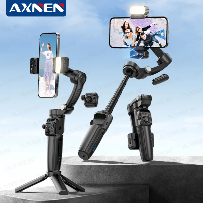 

Intelligent AI Tracking 3-Axis Handheld Gimbal M06 with Wireless Lavalier Mic Fill light for iPhone Android Phone Video Vlog