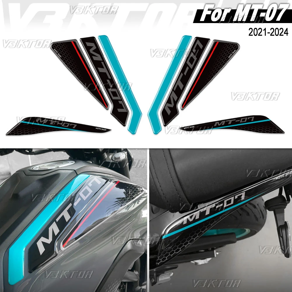 3D Resin Motorcycle Fuel Tank Protection Sticker Fairing Decals For MT07 MT-07 MT 07 2021-2024 2023 2022