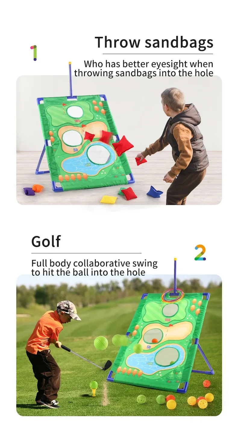 3-In-1 Children's golf Games Set Outdoor Game Portable Convenient Exercise Outdoor Golf Sport For 3/4/5/6 Years Old Kids