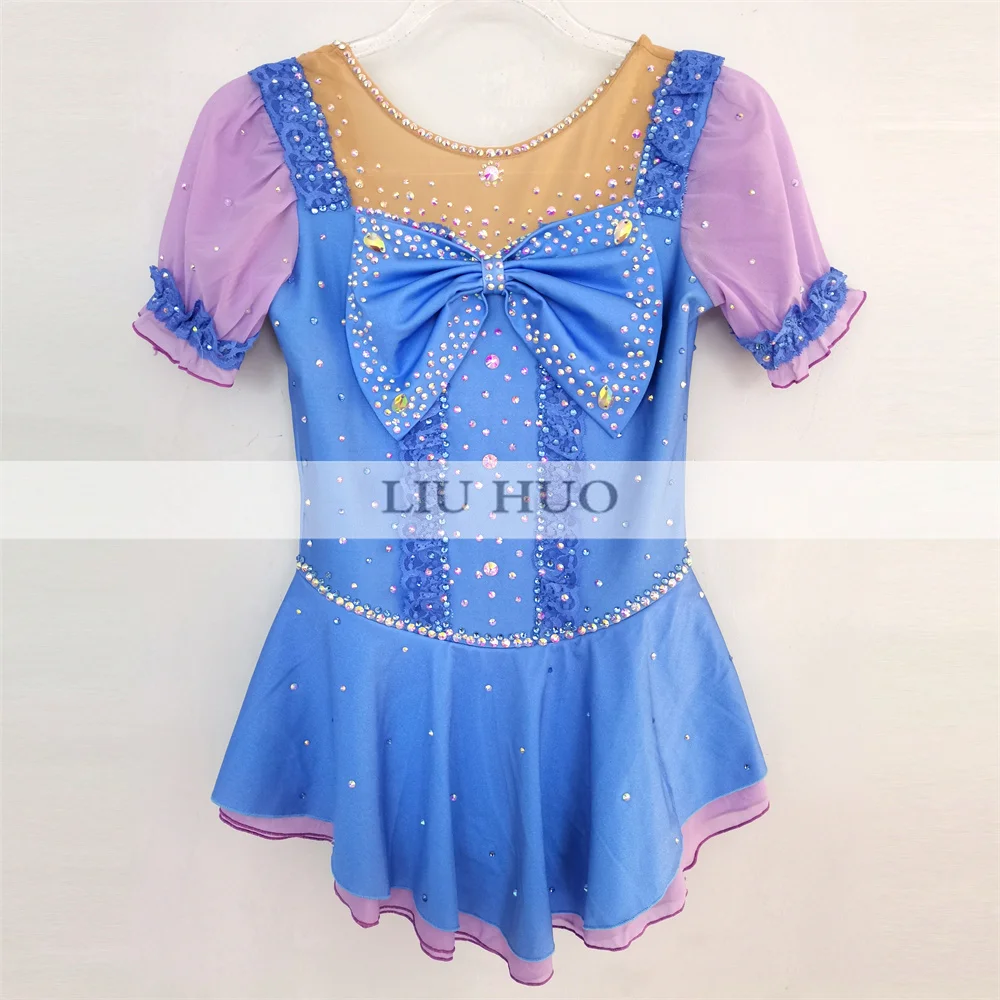 

LIUHUO Ice Dance Figure Skating Dress Women Girl Teen Customize Costume Performance Competition Leotard Bowknot Roller Blue