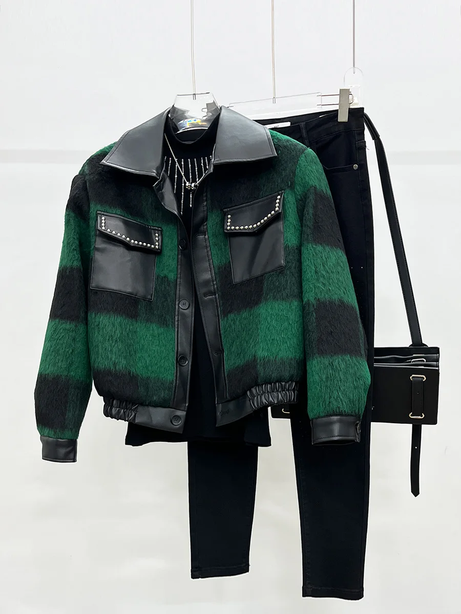 

Корейский модный твидовый жакет высокого качества для мужчин, не требующий глажки, с комбинированными вставками, универсальное шерстяное пальто для молодежи, осенне-зимнее