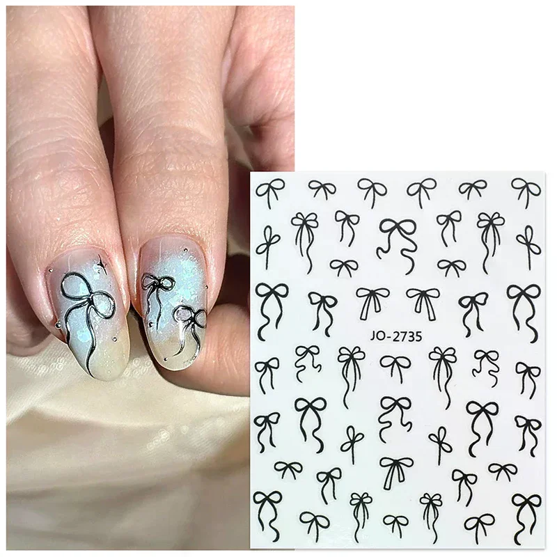 3D Self Adhesive Lovely Simple Bronzing Line Bowknot Nail Art Decorations Stickers Ribbon Charming Cute Manicure Decals