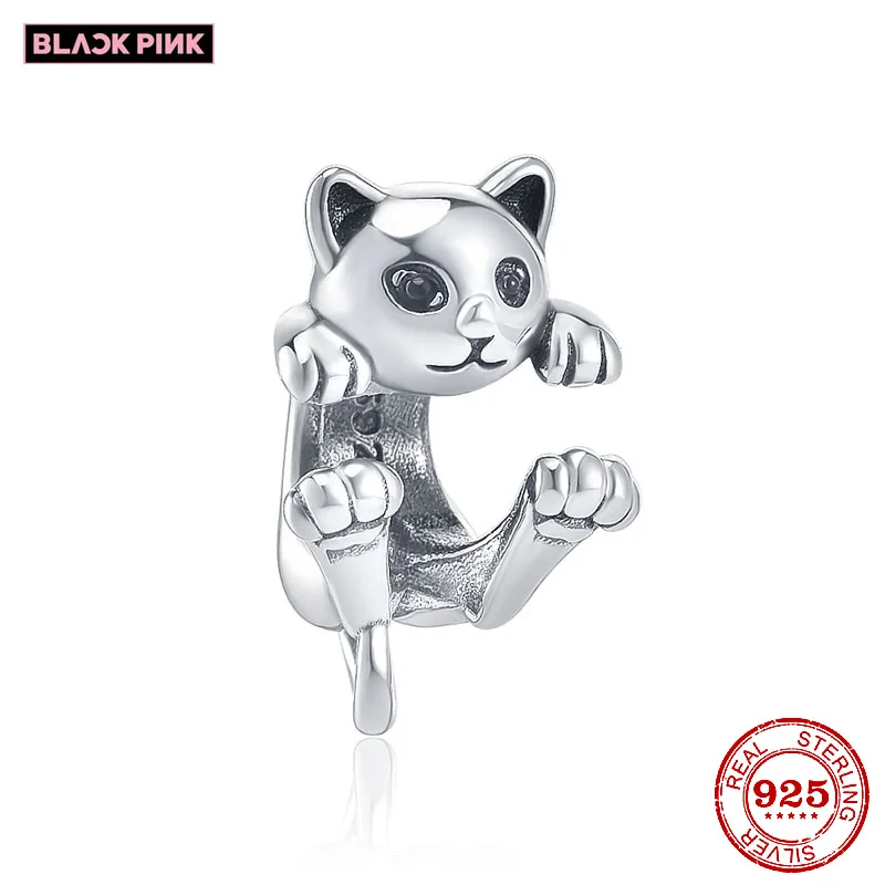 

New 925 Sterling Silver Cute Cat Dangle Charms DIY fine Bead Fit Original Pandora Charm silver 925 original Bracelet Jewelry