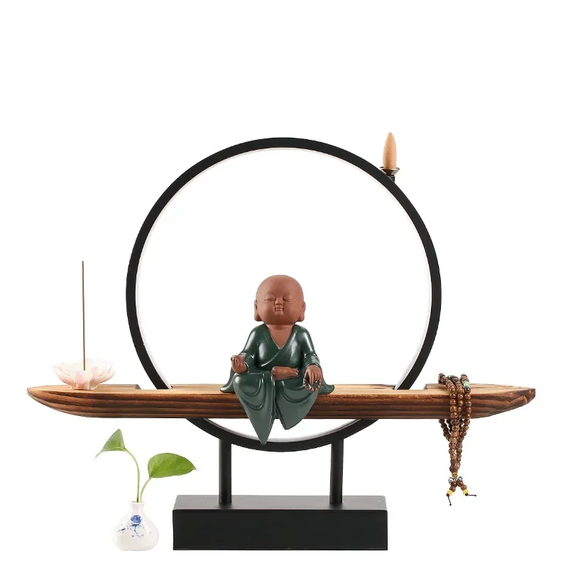 backflow incense burner  buddha home decor Chinese style zen monk ornament room   buddhist altar table