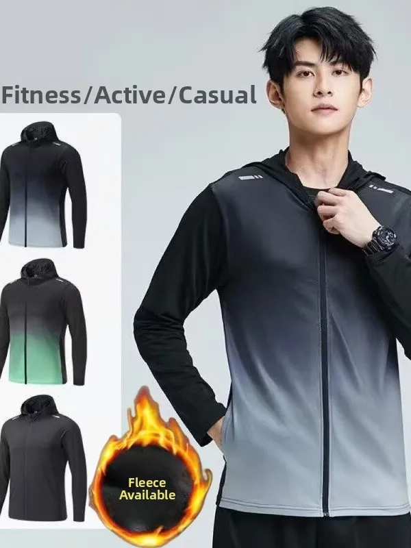 Men's Running Jacket Quick Dry Fleece Lined Hooded Sportswear Training Top Windproof Breathable Comfortable Long Sleeve Zippe...
