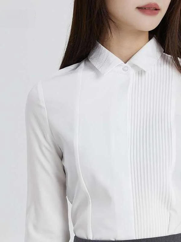 

Professional Women's Long Sleeve Cleanfit Shirt Stretch Polyester Fiber Non-deformable Square Collar Color Businesswear