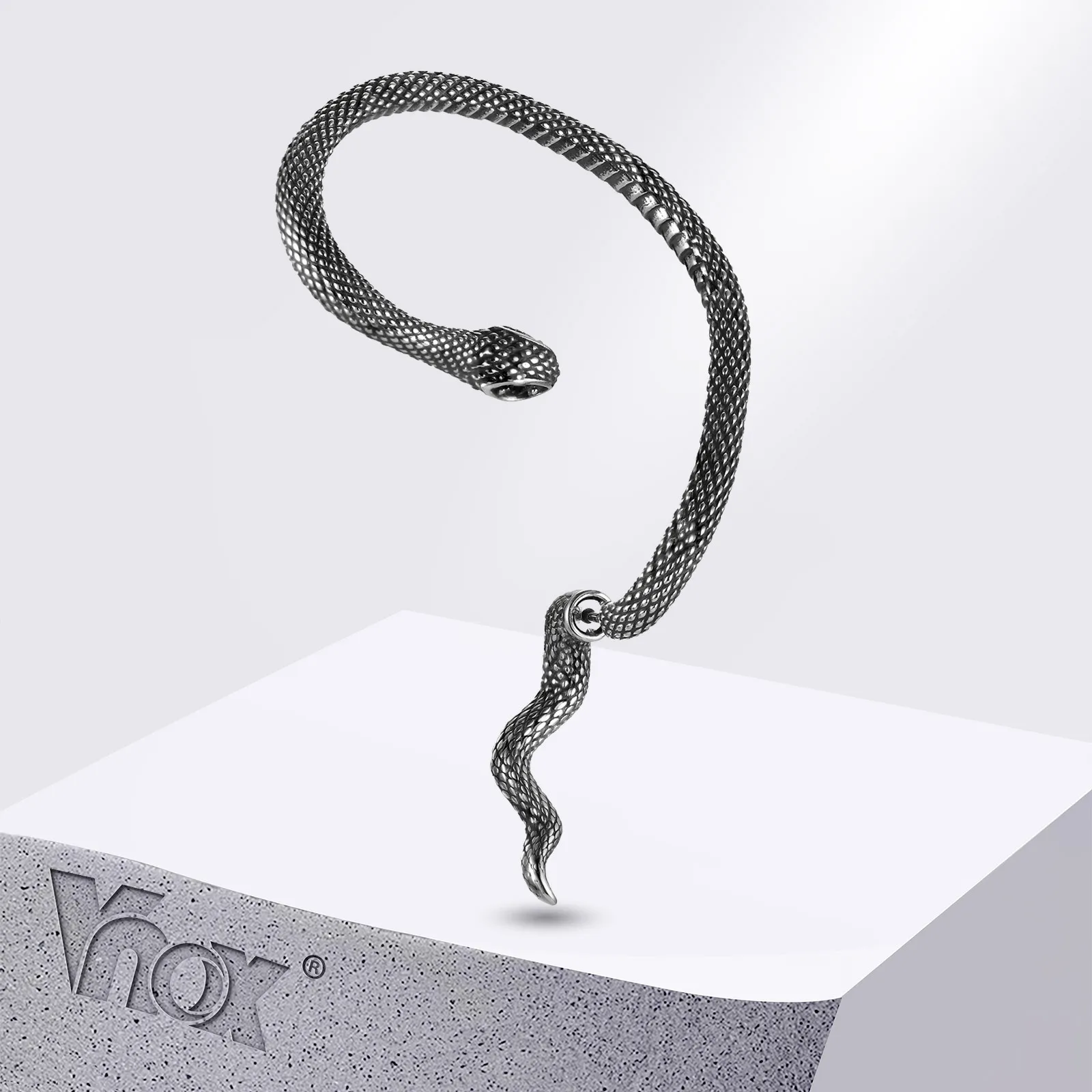 Vnox Vintage Punk Snake Ear Cuff Wrap Earrings Snake Ear Clip Wrap Around Earring,Single Snake Climber Stud Earrings for Men