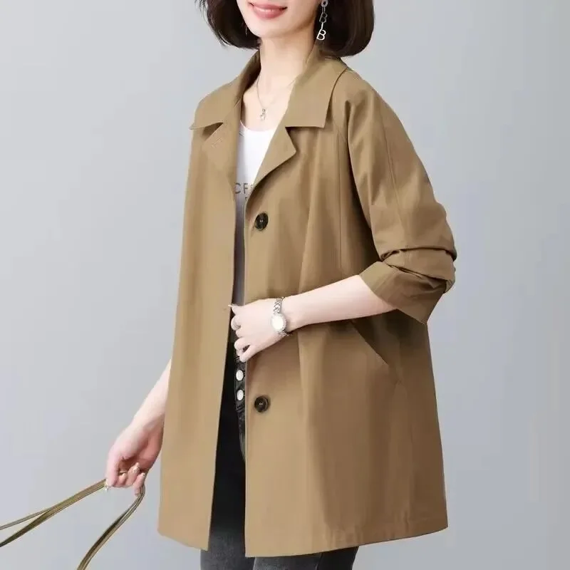 

High-End With Lining Windbreaker Coat Female 2025Spring Autumn New Long Jacket Casual Loose Outerwear Wild Women's Overcoat Tops