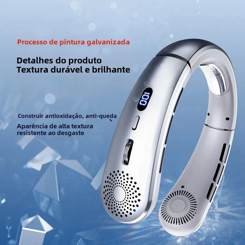 Ventilador de pescoço, ventilador vestível leve, ventilador mãos livres de baixo ruído de 5 velocidades, ventilador esportivo de design de fone de ouvido pendurado para ambientes internos e externos