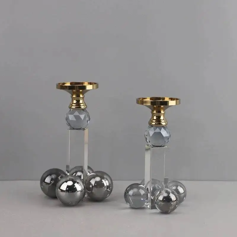 Glass Candle Holder Geometric Crystal Crafts Candlestick Clear Crystal Ball Candelabrum Home Decoration Accessories