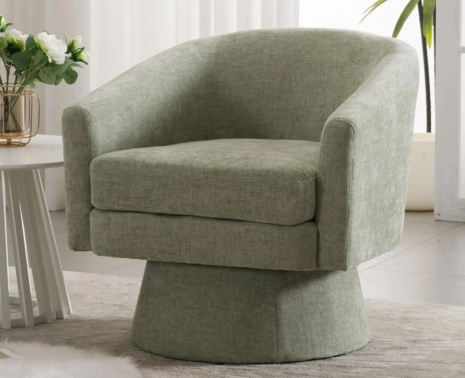 #Modern White Swivel Sherpa Barrel Chair Cozy Round Arm Club Chair for Bedroom Living Room Waiting Area