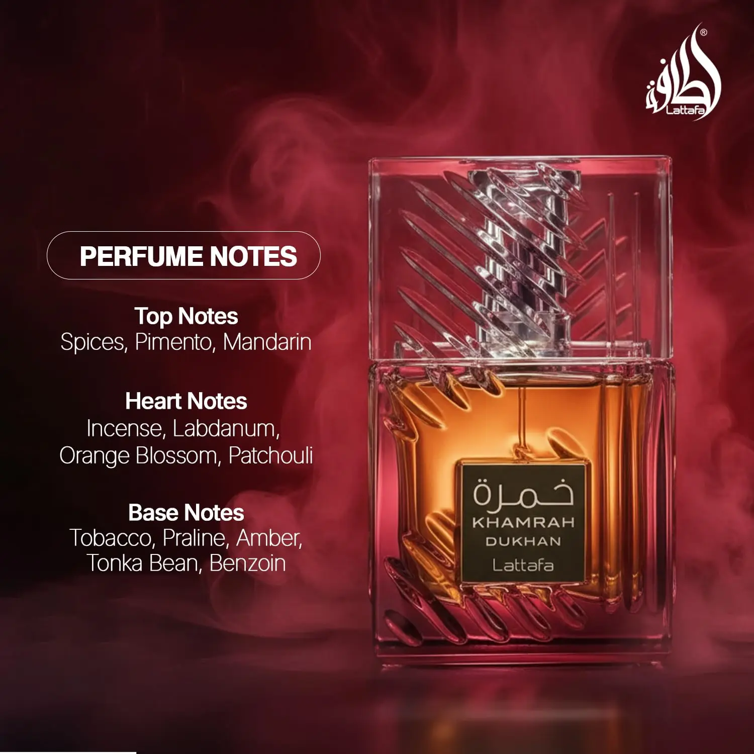 Lattafa Khamrah Dukhan pour unisexe Eau de Parfum Spray, 3.4 onces/100 ml parfum arabe parfum de fumée Unique