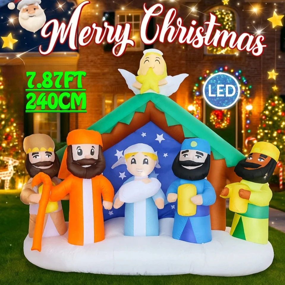 

7,87 фута надувная игрушка Рождественская сцена со светодиодной подсветкой Праздничные подарки Рождественские украшения для двора Домашние украшения Рождественские товары