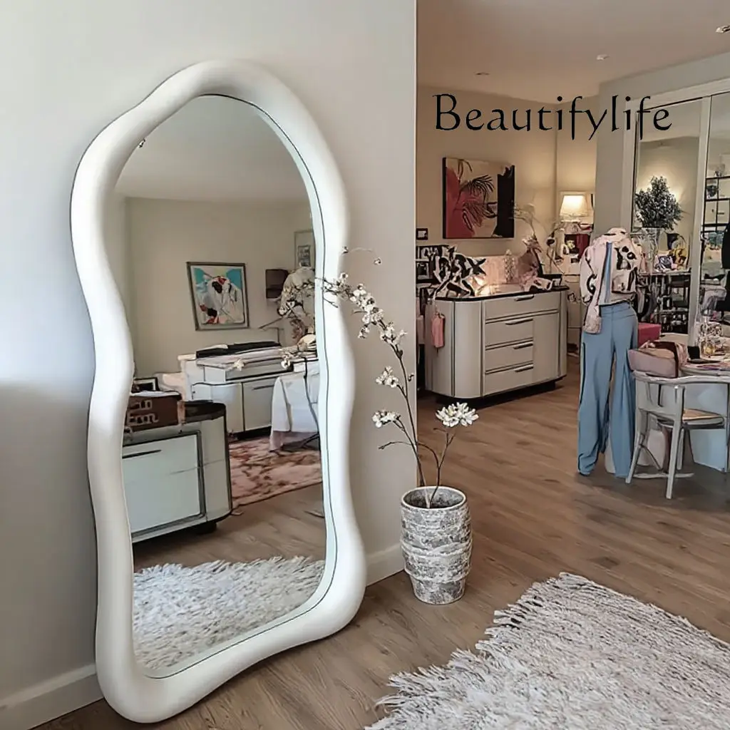 

Light luxury fashion European solid wood tempered mirror special-shaped designer full body floor high-end simple