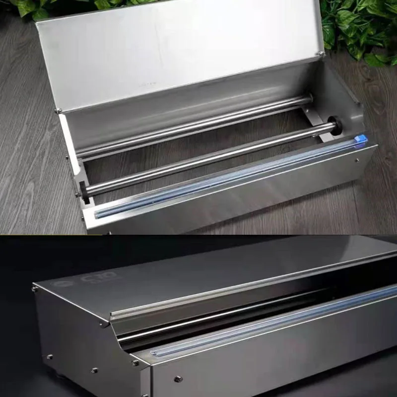 Stainless Steel Kitchen Foil And Cling Film Wrap Dispenser Cutter Storage Preservative Film Roll Case With Cutting Blade