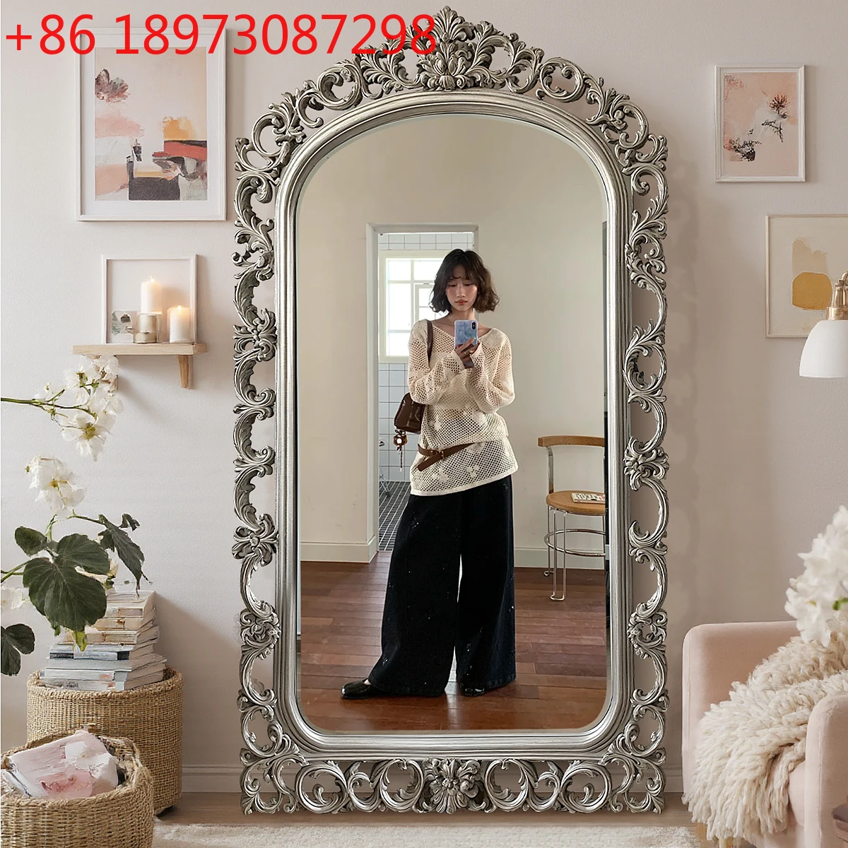 

Напольное зеркало в европейском стиле в стиле ретро, дворцовое, с гравировкой ветра, французское зеркало в полный рост