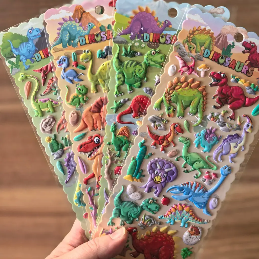 

4-листые 3D-наклейки с динозаврами — красочные наклейки с динозаврами для детских поделок, тетрадей и декора комнаты, магазин AnimeWorlds