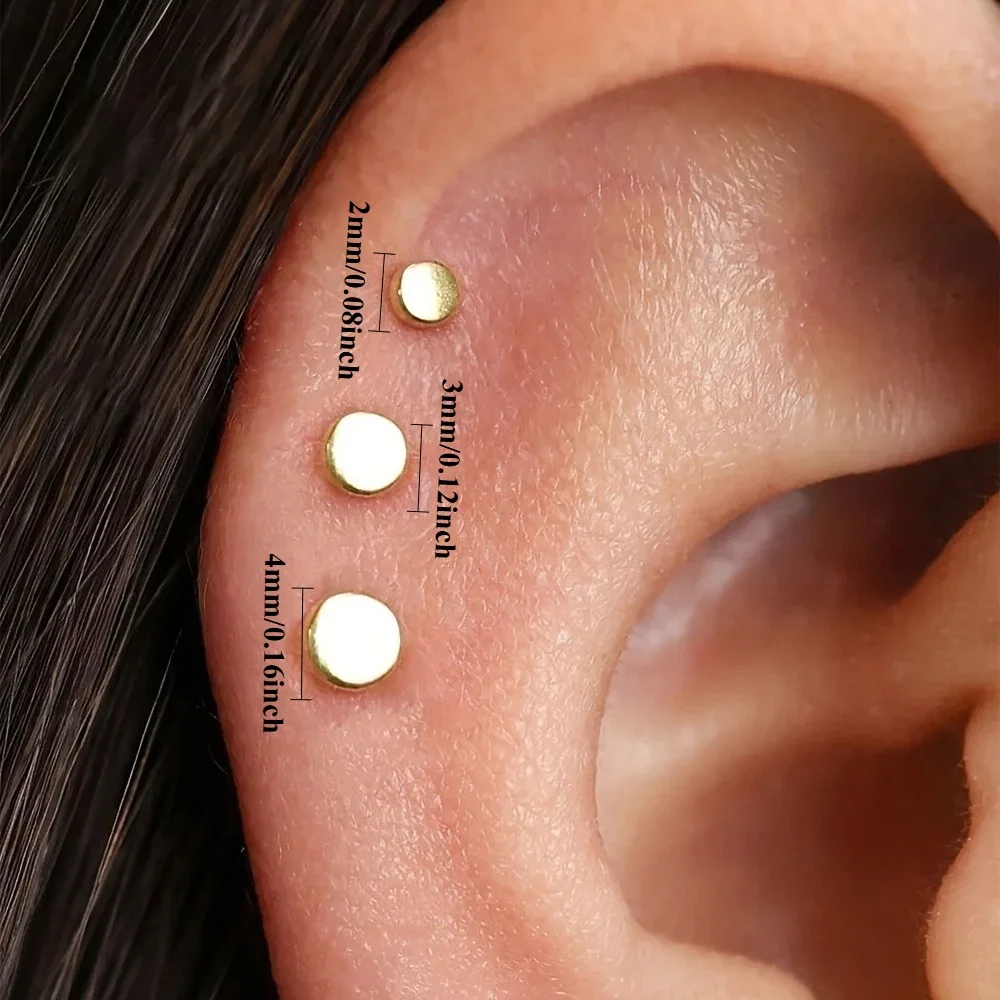 Bulk 3Pairs Stainless Steel Tiny Disc Stud Earrings 2mm 3mm 4mm Gold Cartilage Piercing Wholesale For Business Buyers