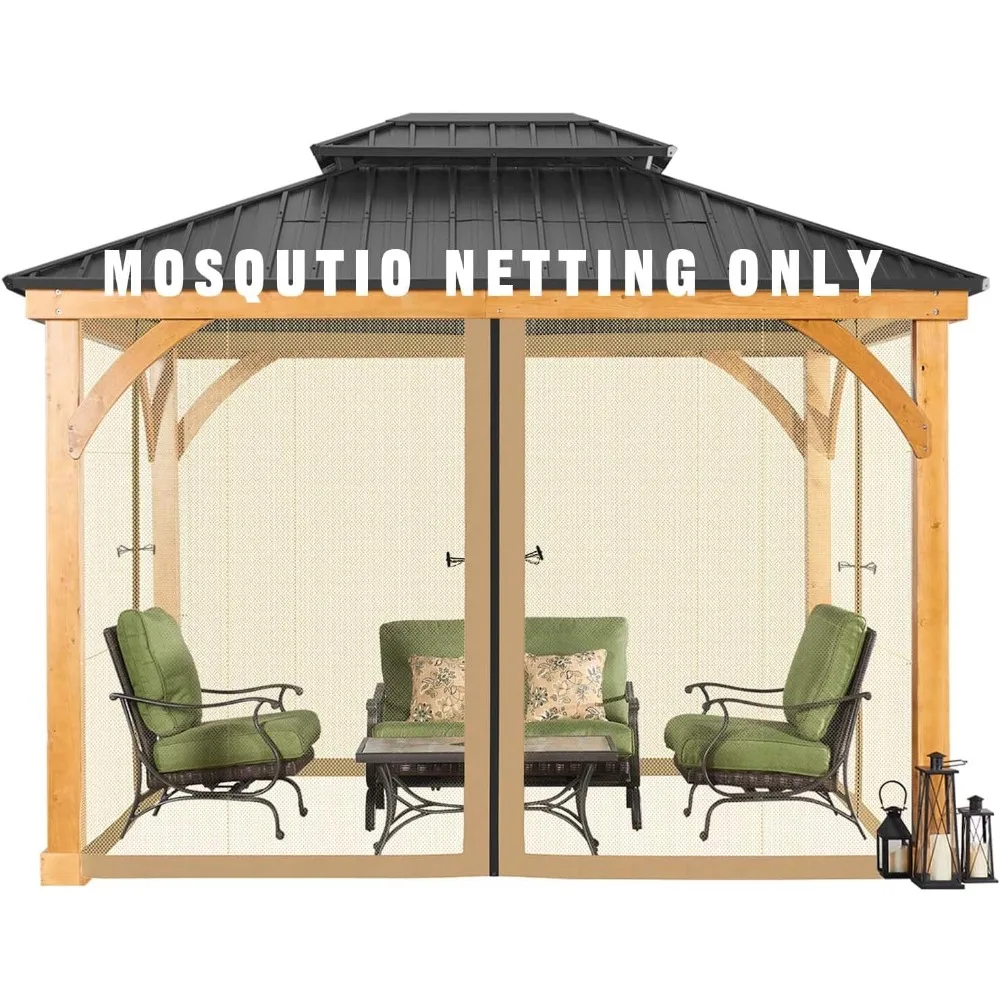 Universal 10' x 12' Gazebo Netting Screen Replacement 4-Panel Sidewalls for Patio (Only Netting)