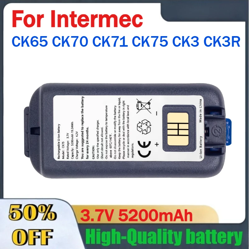 

3.7V 5200mAh Replacement Lithium Ion Battery for Intermec CK65 CK70 CK71 CK75 CK3 CK3R Rechargeable Batteries