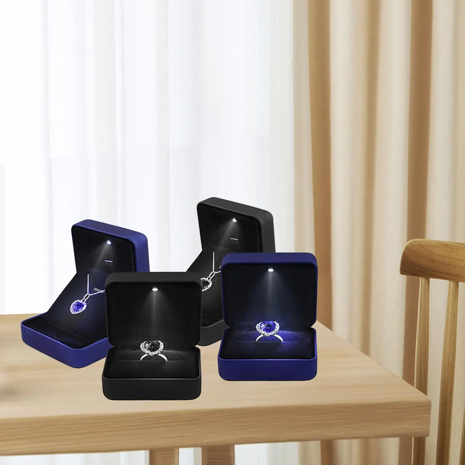 LED Light Pendant Box Elegant Velvet Luxury Portable Organizer Holder Square Jewelry Gift Boxes Dimension 7.5cmx7.5cmx4.2cm
