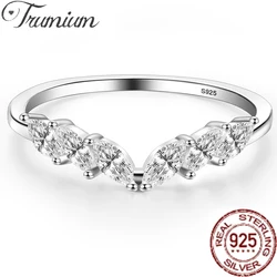 Trumium 925 Sterling Silver V-shape Crown Finger Ring Elegant Clear Zircon Rings for Women Wife Party Accessories Fine Jewelry