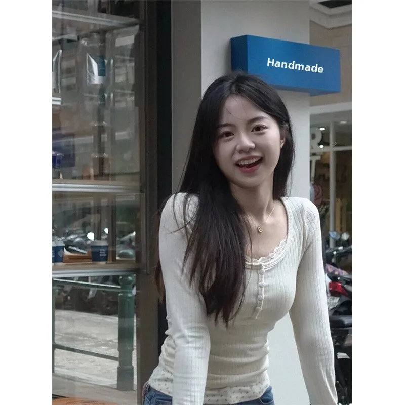 Korean Sle Long Sve T-irt Women's Slim Fit Design Sense Base irt Inner Wear Top Autumn Winter Faion Commute Sle