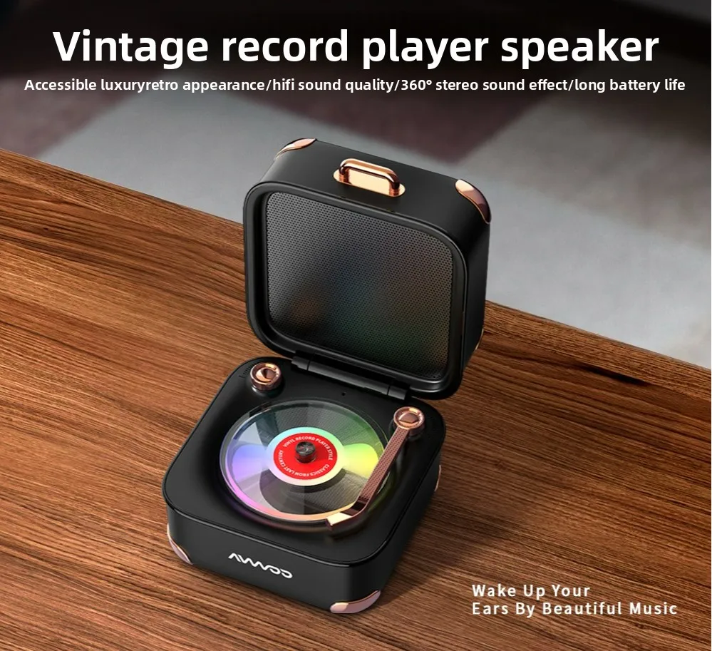 Mini Retro Treasure Box Bluetooth Speaker Portable Wireless Sound Box with 7-Color LED Lights for Home Gift