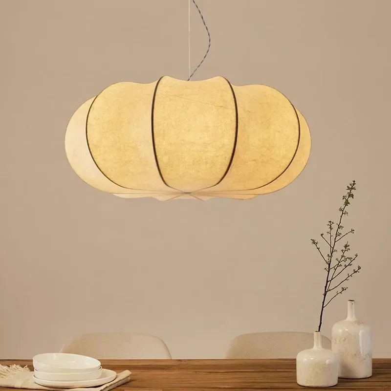 

Pumpkin pendant lamp in Japanese wabi sabi style for bedroom living room cafe restaurant silk cocoon decorative hanging light