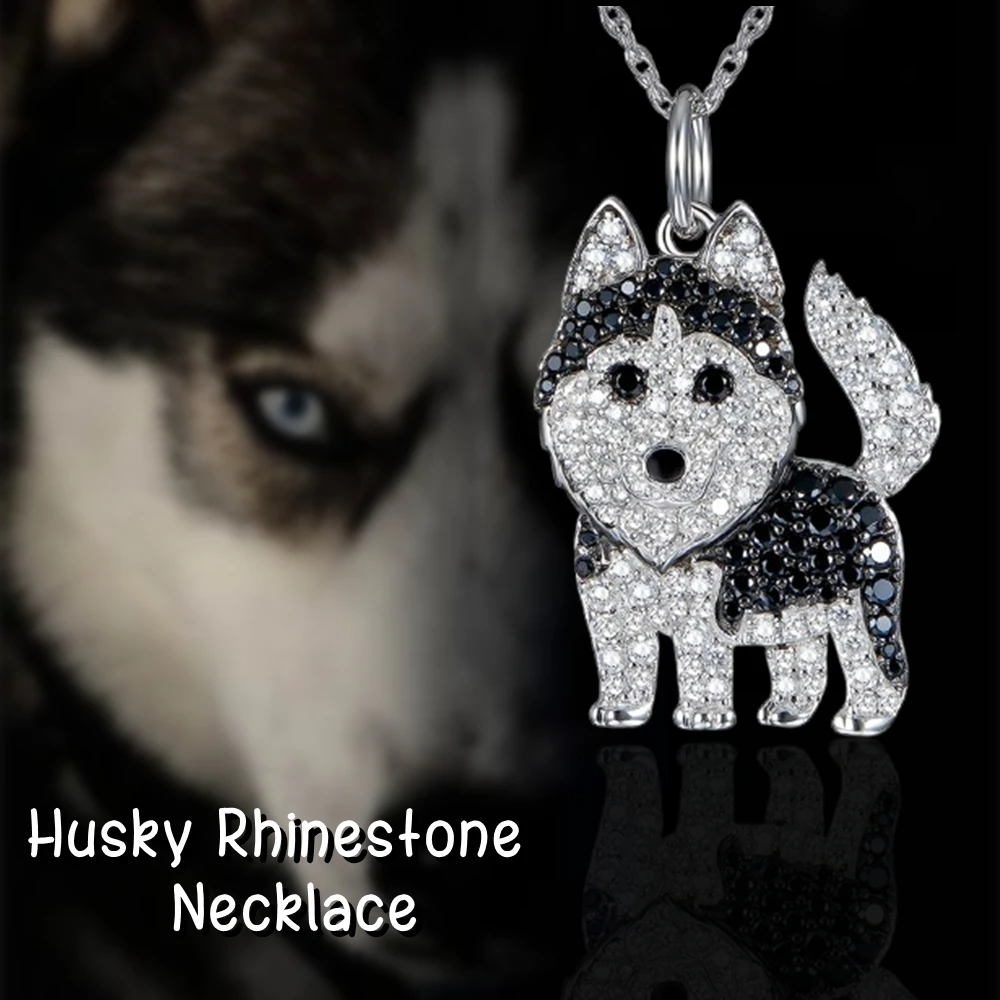 Creative Cute Rhinestone Husky Pendant Necklace Exquisite Women's Jewelry Accessories Holiday Birthday Gift