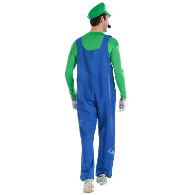 Halloween Adult Men Funy Super Game Cosplay Costume Luigi Bros Plumber Christmas Fancy Dress