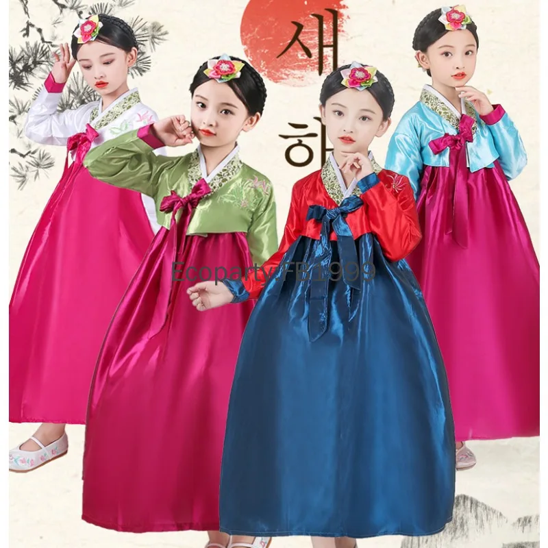 4 Colors Girls Hanbok Dress Korean Traditional Ancient Costumes Kids New Year Party Asian Palace Cosplay Performance Costumes
