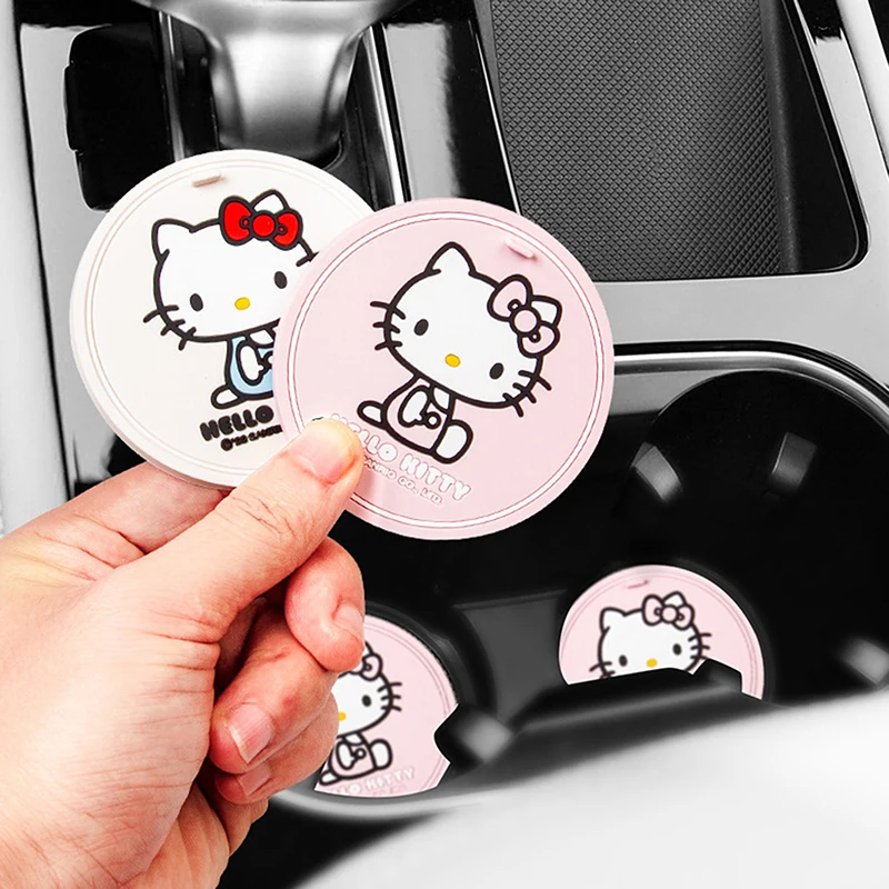 2PCS Cute Cartoon KT Cat Car Anti-skid Water Cup Pad Automotive Supplies Gifts Sanrio Hello Kitty Water Cup Mat