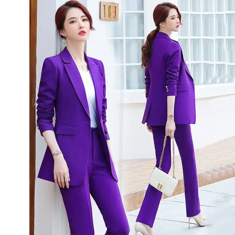 Fashion High-quality Office Suit Purple Jacket and Trousers 2-piece Set 2025 New Waist Suit Temperament Suits for Women HJLZBW