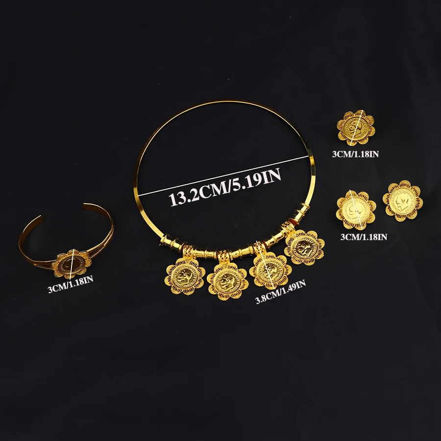 4PCS/lot Ethiopian jewelry set for Women Gold Black Coins Dubai Habesha Earring Necklace African Middle East bride wedding gift,