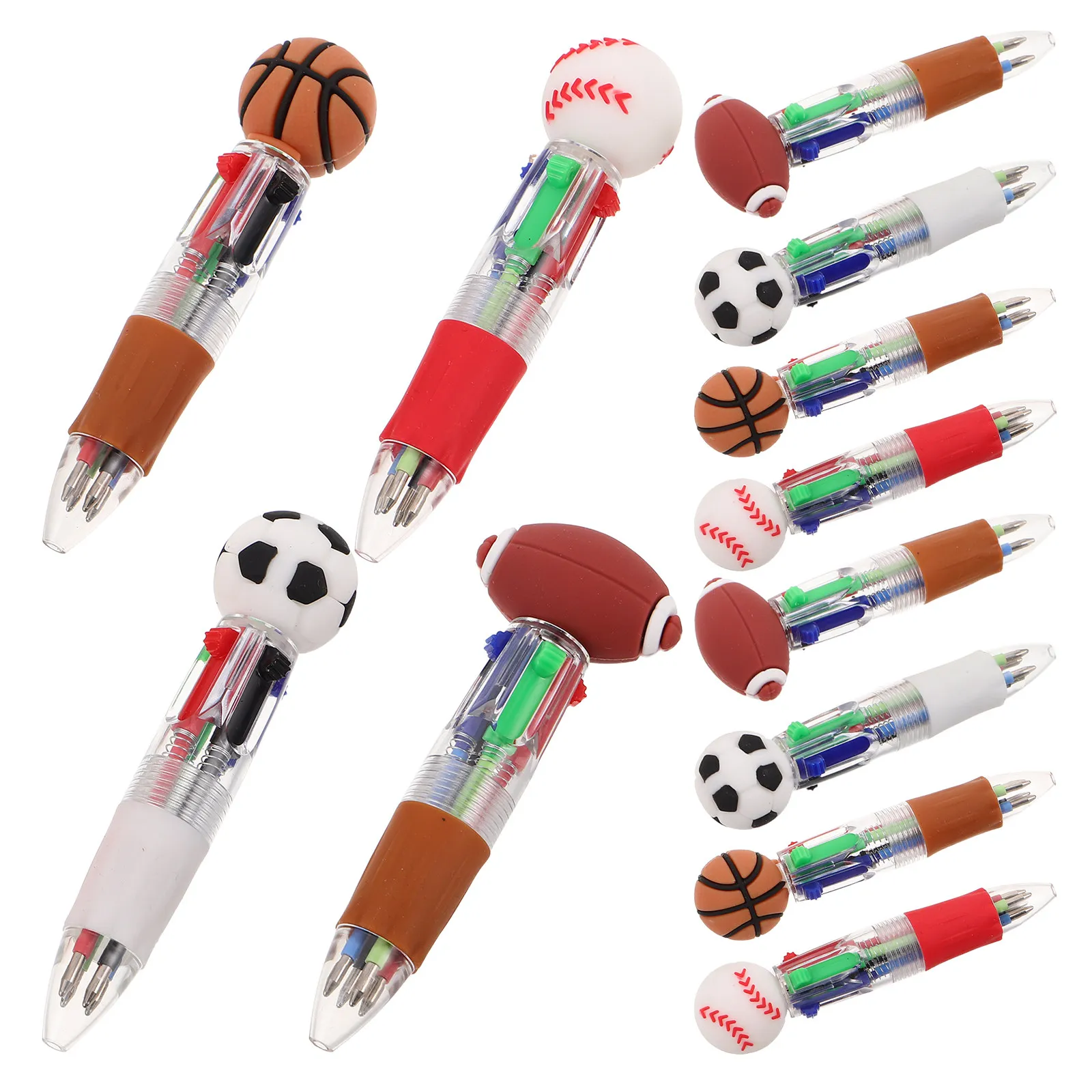 12Pcs Mini Ballpoint Pens for Sports Design Multicolored 4-in-1 Cartoon Pens Soccer Basketball Baseball Football School
