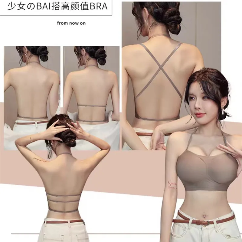 Externalexpansionofthechestu-backlingeriewomensmallchest together with thick chest pad comic bra strapless sexy big exposed back