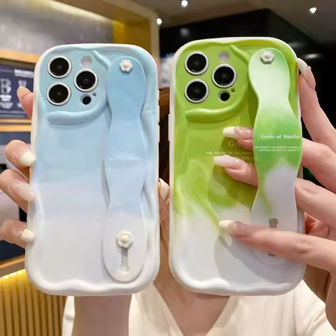 Cream Case For Samsung S25 S24 S23 S22 Plus Ultra S21 S20 FE A55 54 35 15 52 53 73 25 Gradient Wrist Strap Phone Holder Cover