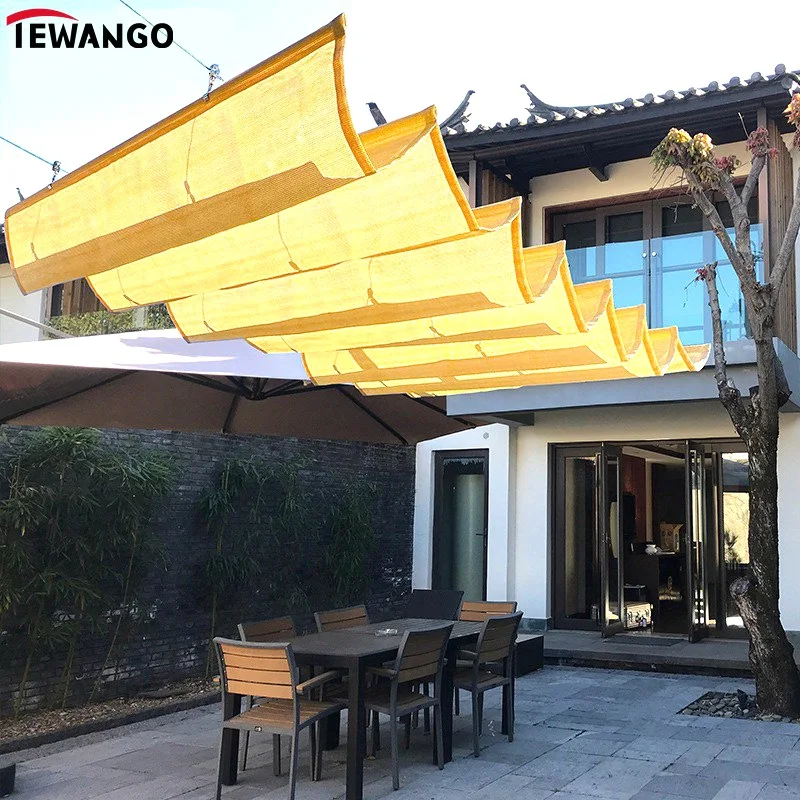 95% Shading HDPE Fabric Telescopic Wave Sun Shading Net Courtyard Pavilion Pergolas Sun Room Sliding Canopy